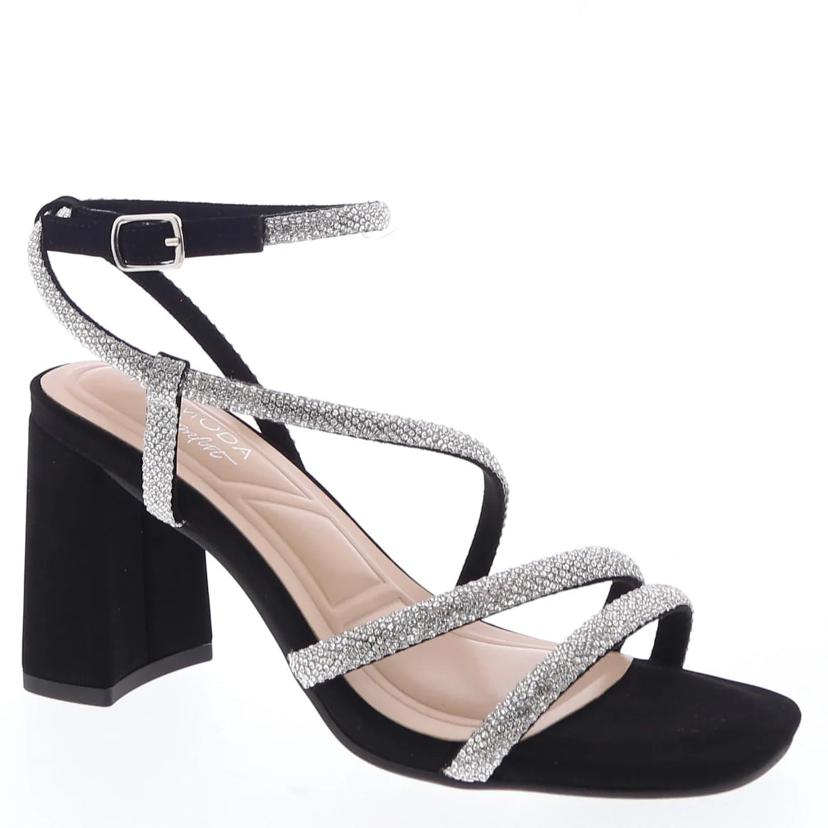 Rhinestone Rope Block Heel Dress Sandal (BLACK)