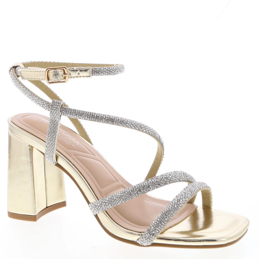Rhinestone Rope Block Heel Dress Sandal (GOLD)