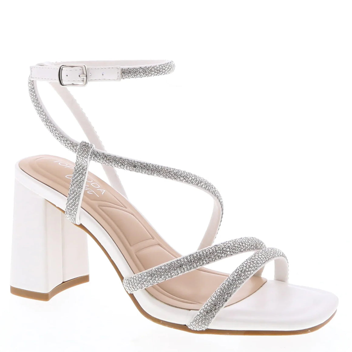 Rhinestone Rope Block Heel Dress Sandal (WHITE)