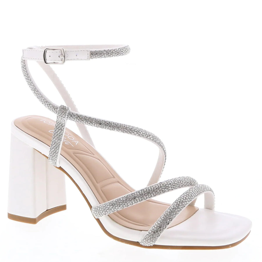 Rhinestone Rope Block Heel Dress Sandal (WHITE)