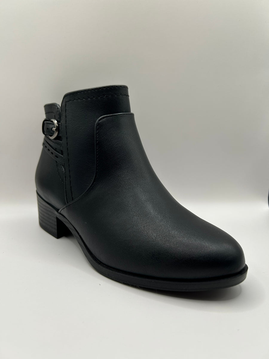Side Buckle Strap Accent Chelsea Bootie (BLACK)
