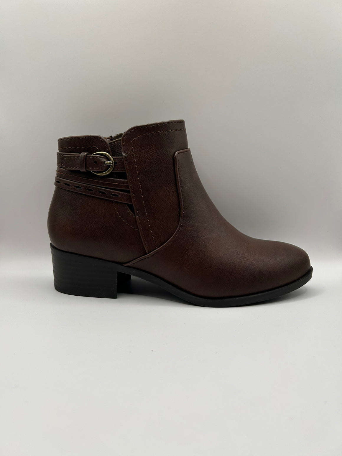 Side Buckle Strap Accent Chelsea Bootie (BROWN)