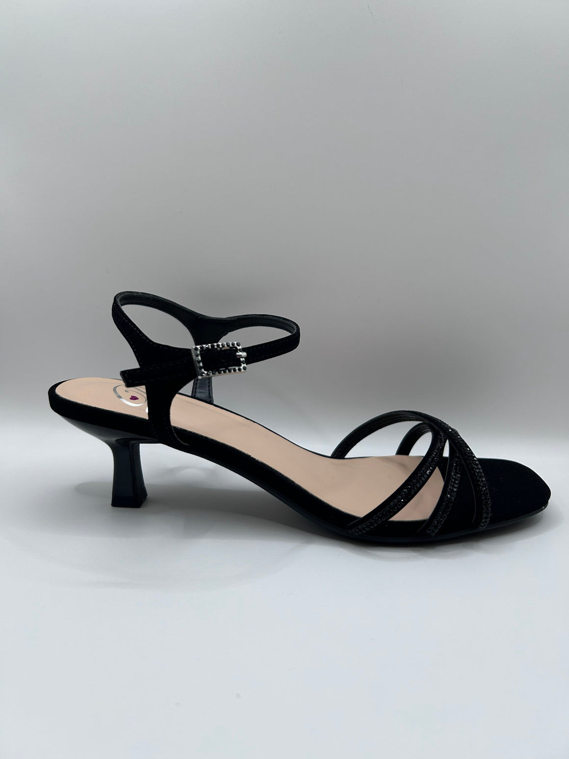 Glam Micro Buckle Kitten Heel Dress Shoe (BLACK)