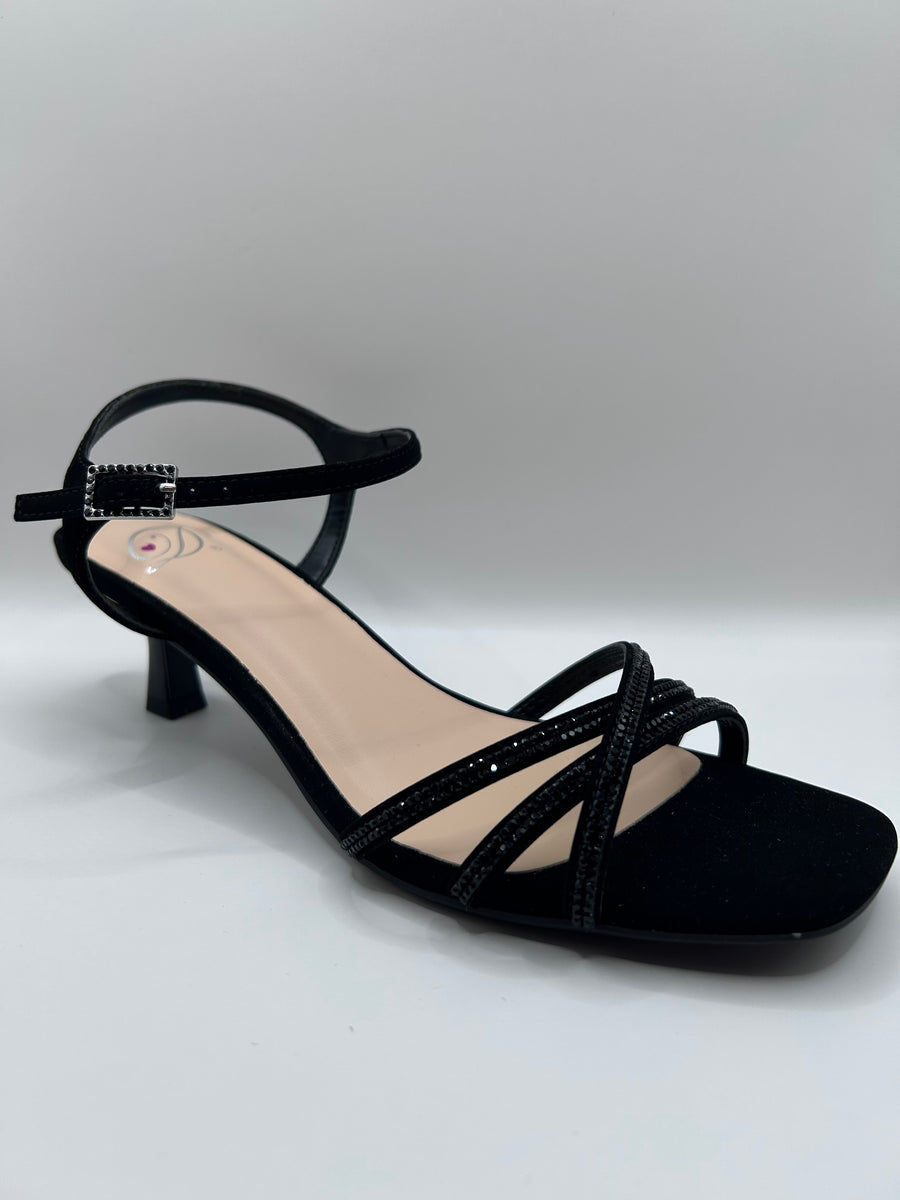 Glam Micro Buckle Kitten Heel Dress Shoe (BLACK)