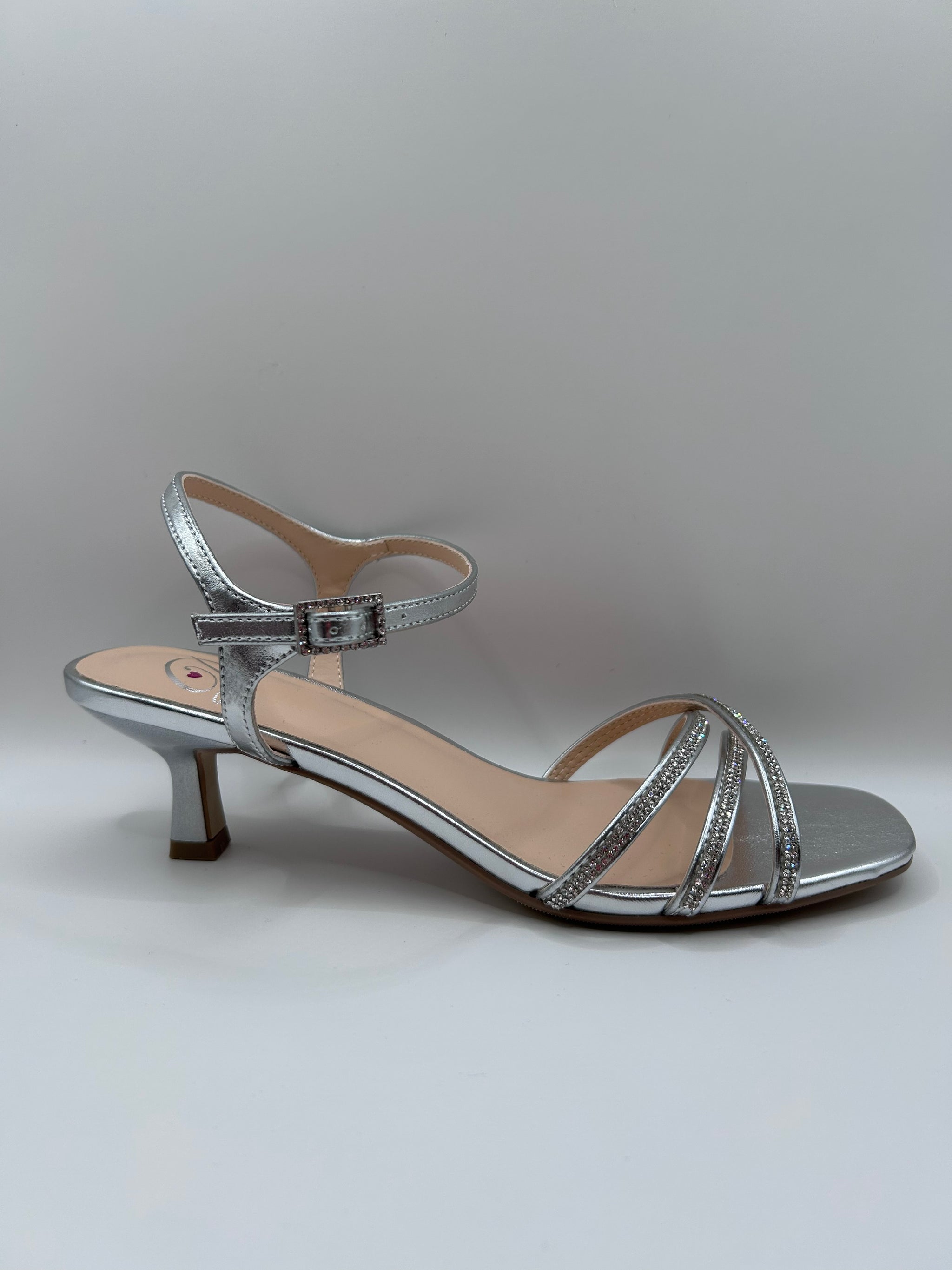 Glam Micro Buckle Kitten Heel Dress Shoe (SILVER)