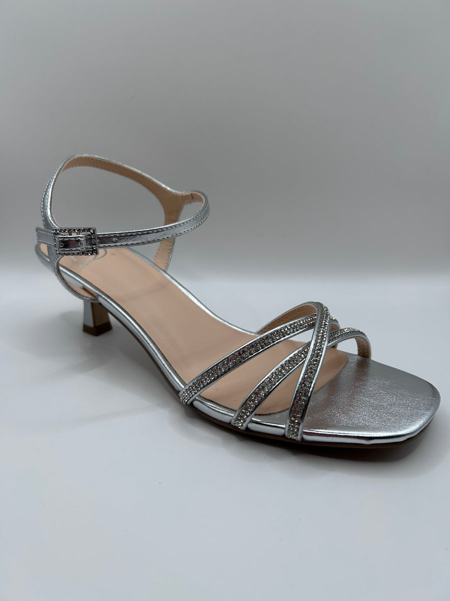 Glam Micro Buckle Kitten Heel Dress Shoe (SILVER)