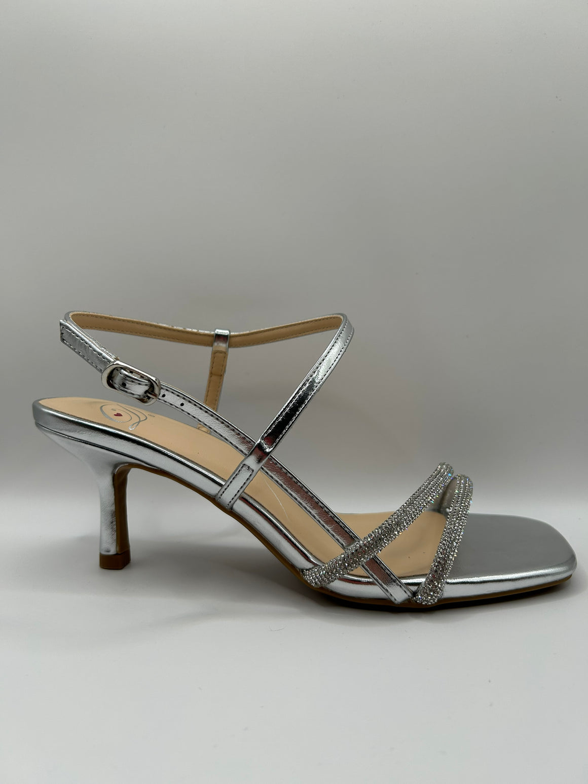 Strappy Mid Kitten Dress Shoe (SILVER)