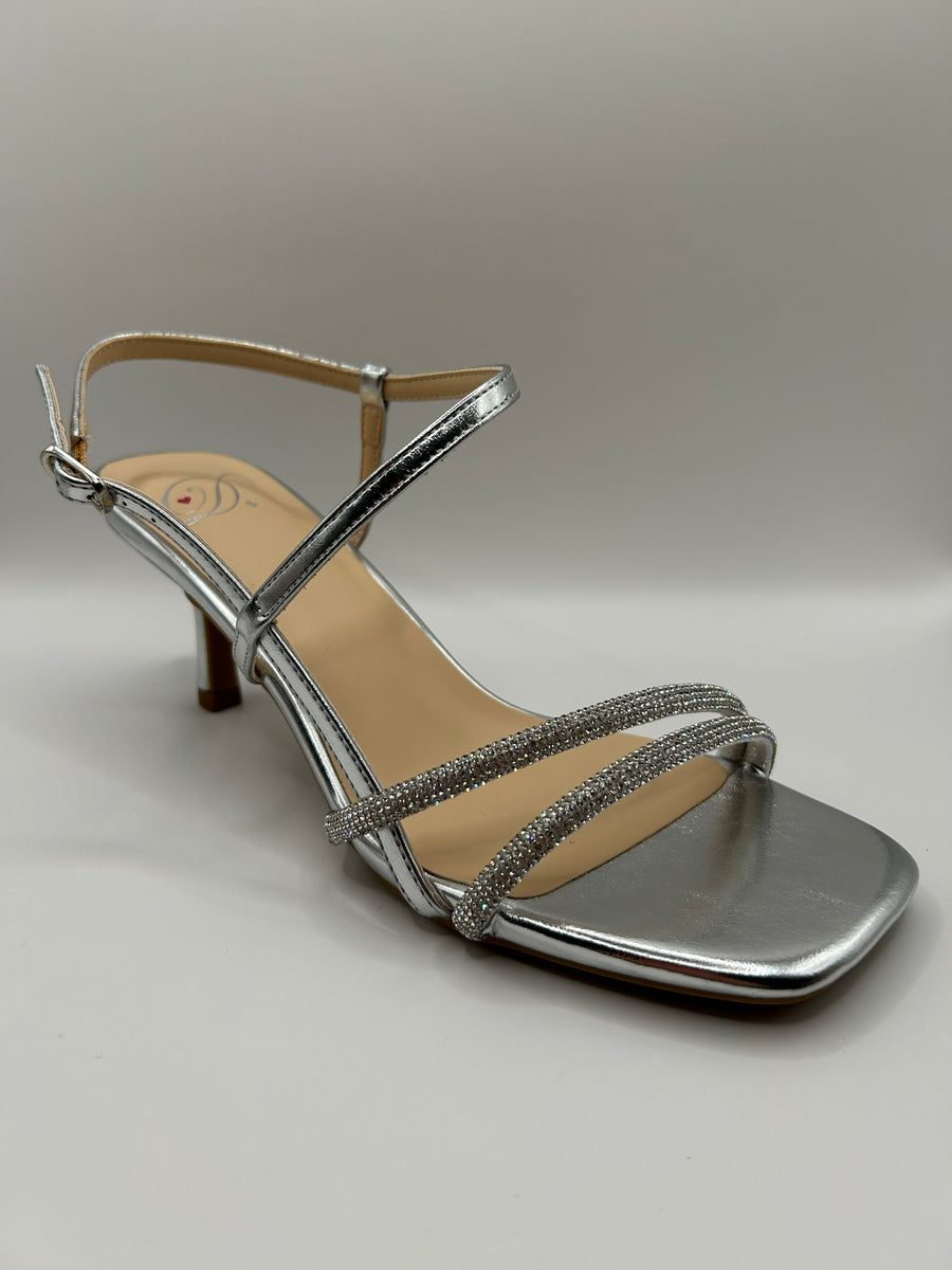 Strappy Mid Kitten Dress Shoe (SILVER)