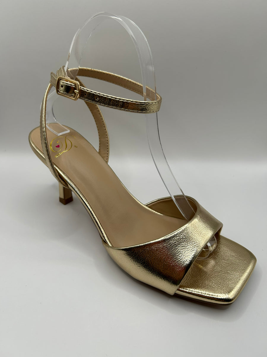 Classic Ankle Strap Mid Dress Heel (GOLD)