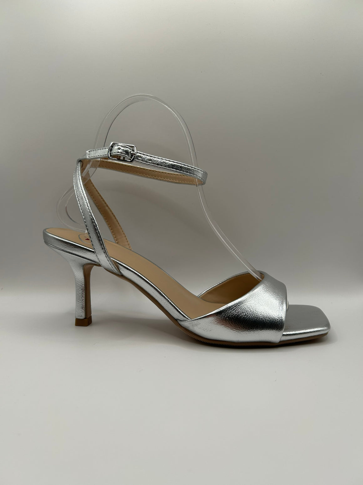 Classic Ankle Strap Mid Dress Heel (SILVER)