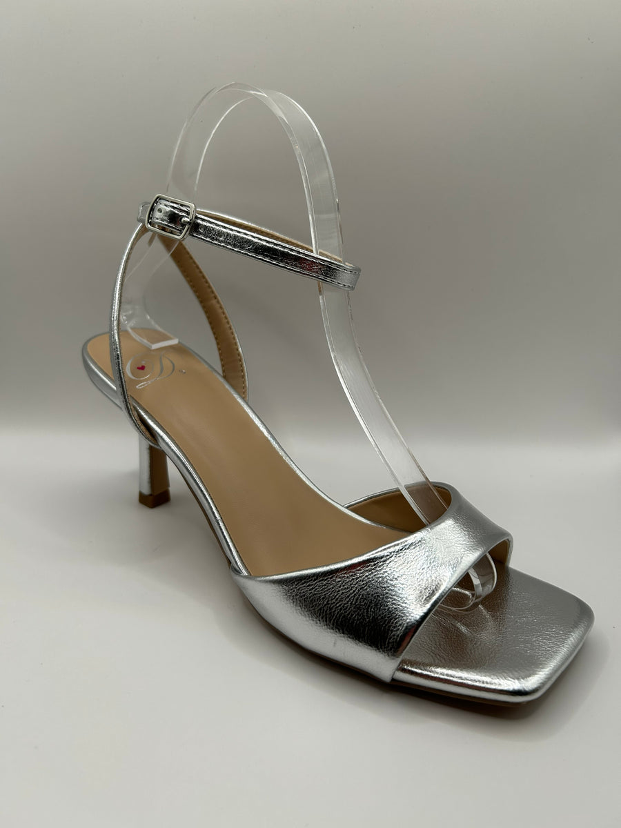 Classic Ankle Strap Mid Dress Heel (SILVER)