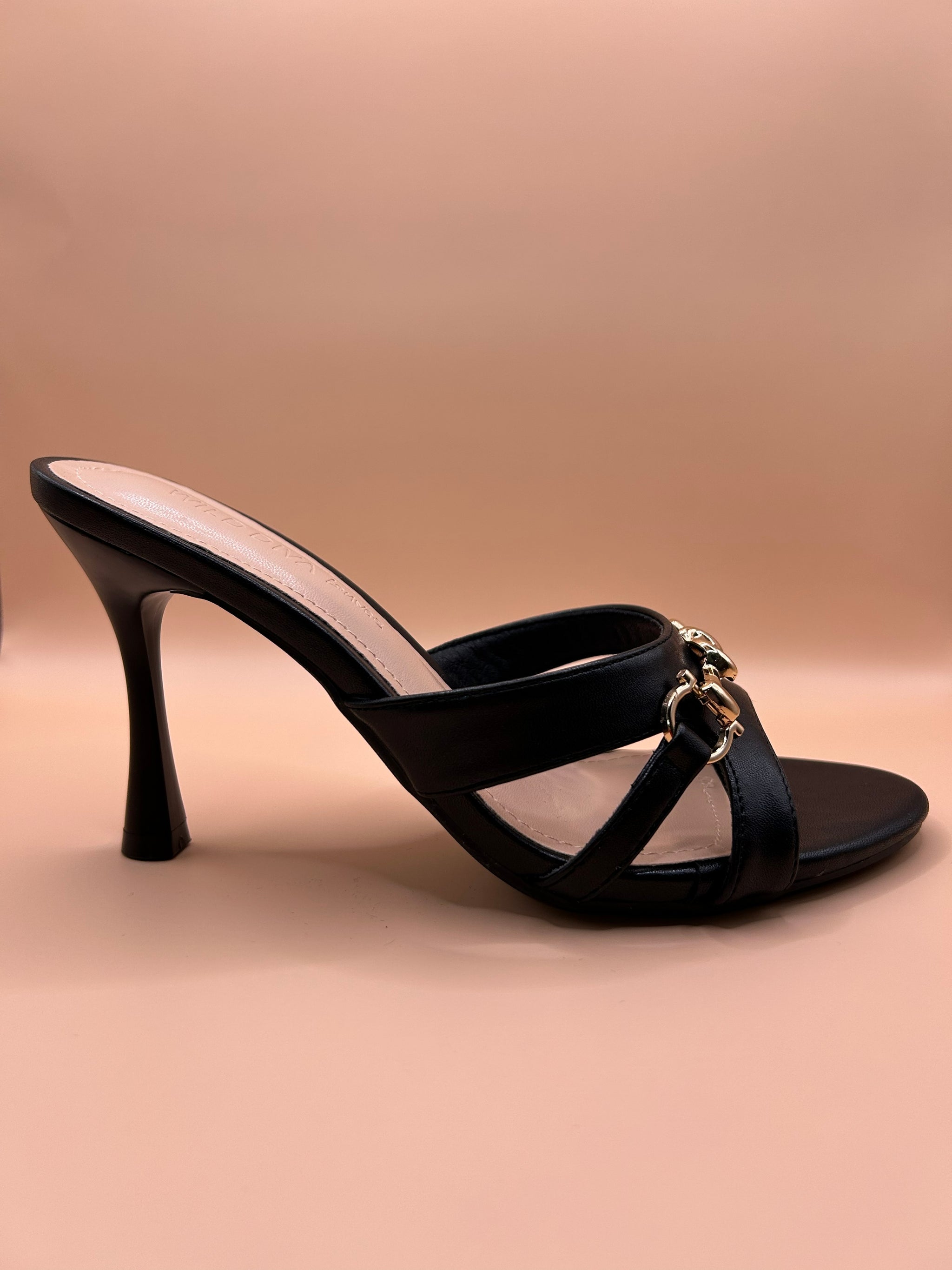 Flower Pattern Knotted Buckle Slip On Dress Heel (BLACK)