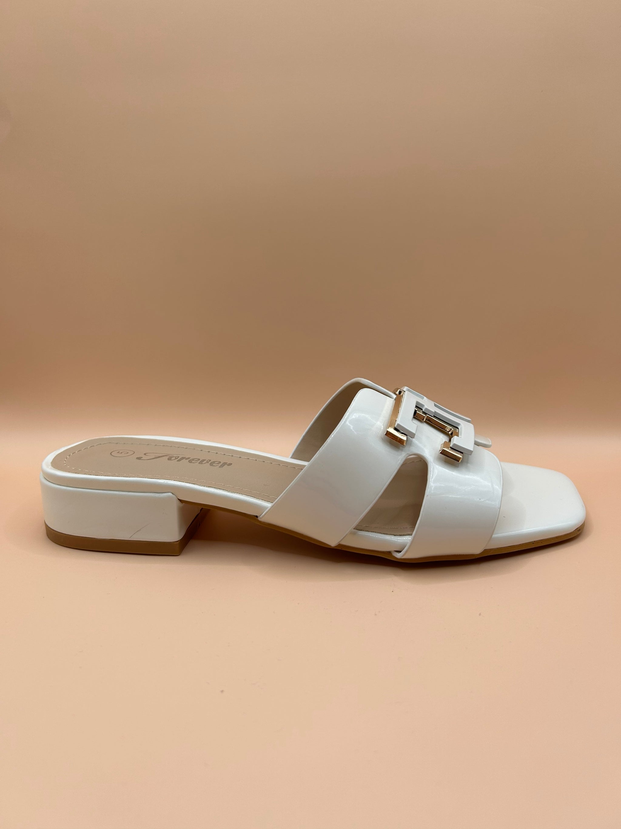 H-Buckle Low Heel Dress Sandal (WHITE)