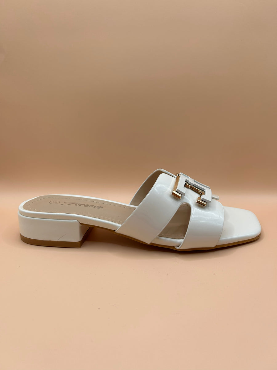 H-Buckle Low Heel Dress Sandal (WHITE)