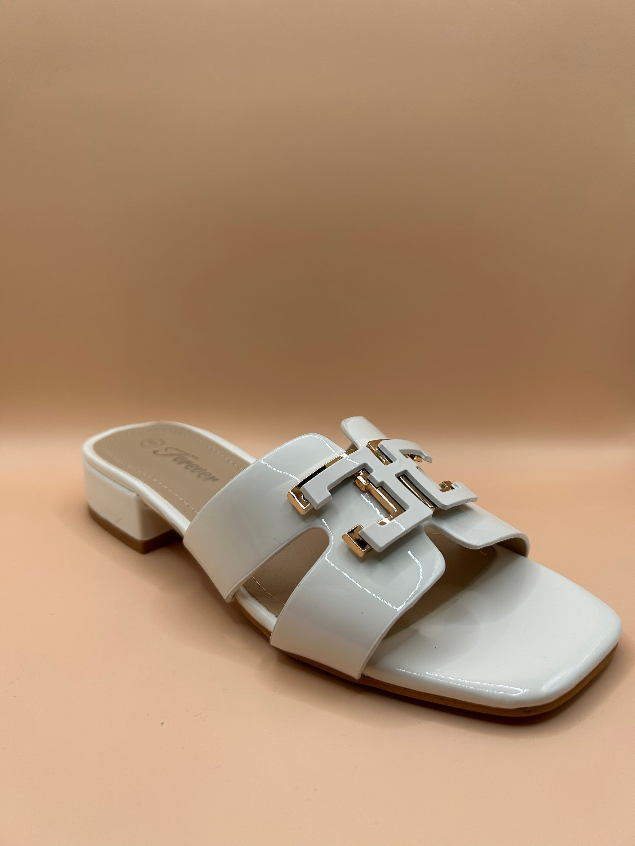 H-Buckle Low Heel Dress Sandal (WHITE)