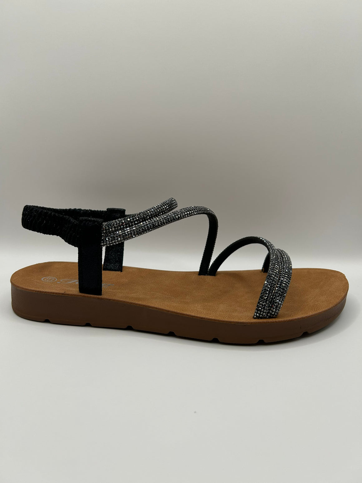 Rhinestone Strappy Slingback Sandal (BLACK)
