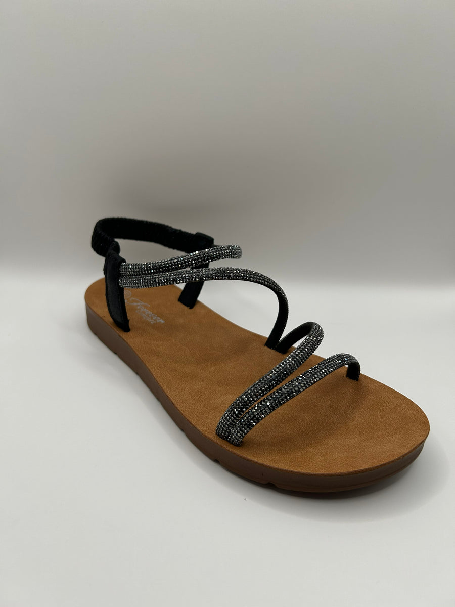 Rhinestone Strappy Slingback Sandal (BLACK)