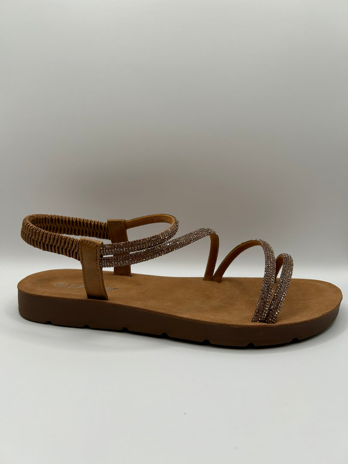 Rhinestone Strappy Slingback Sandal (TAN)