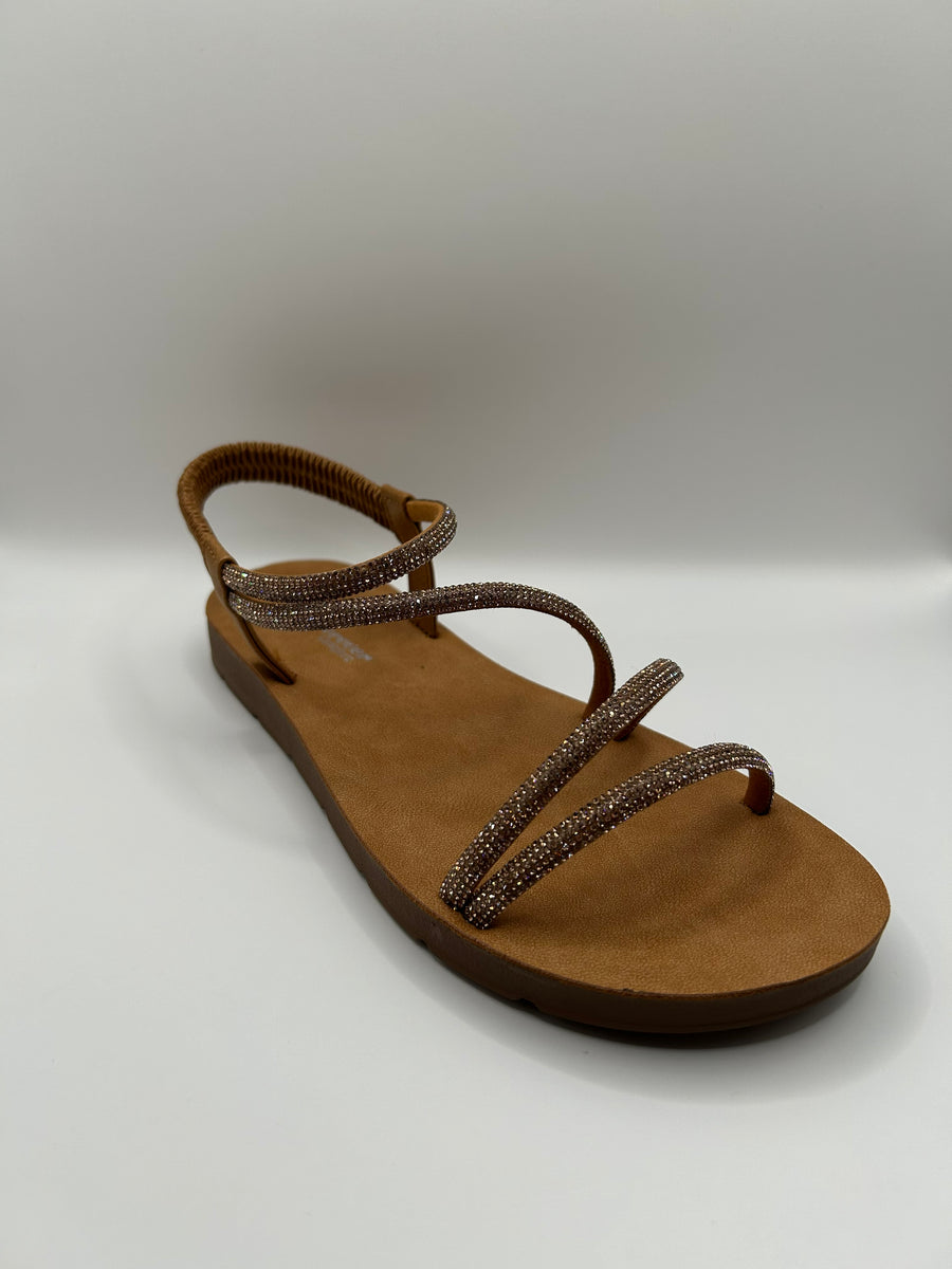 Rhinestone Strappy Slingback Sandal (TAN)
