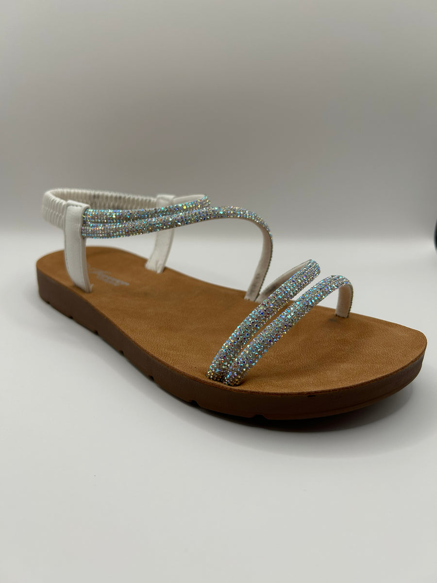 Rhinestone Strappy Slingback Sandal (WHITE)