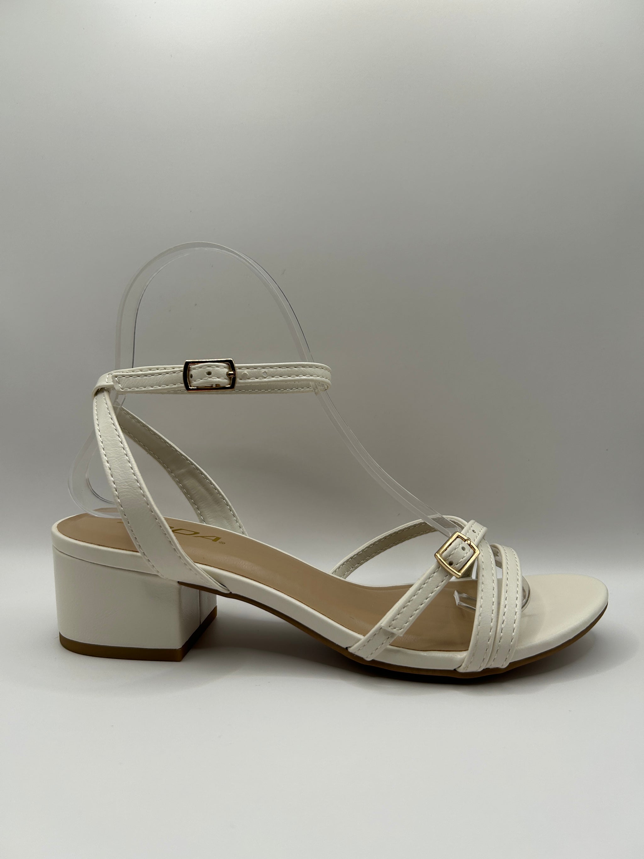 2Slim Buckle Strappy Block Heel Sandal (OFF WHITE)