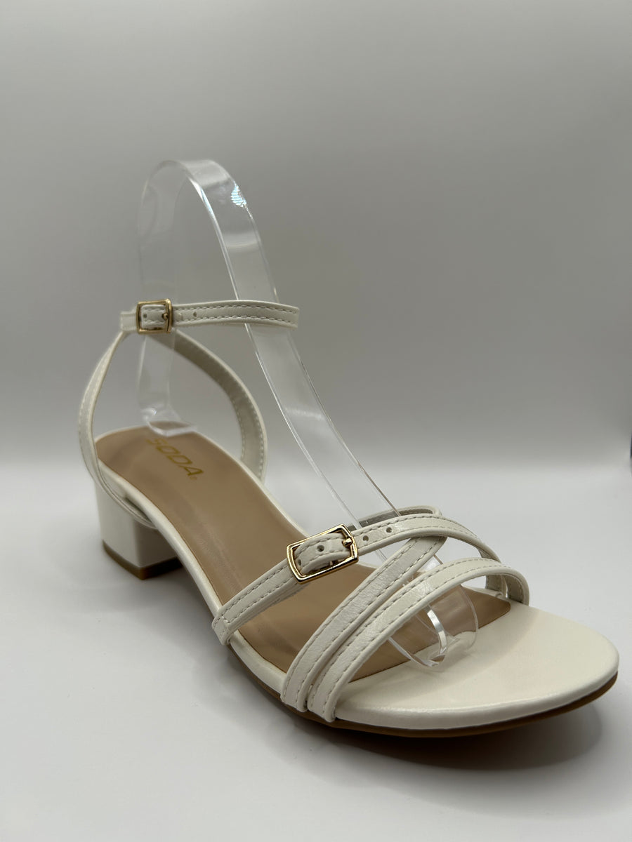 2Slim Buckle Strappy Block Heel Sandal (OFF WHITE)