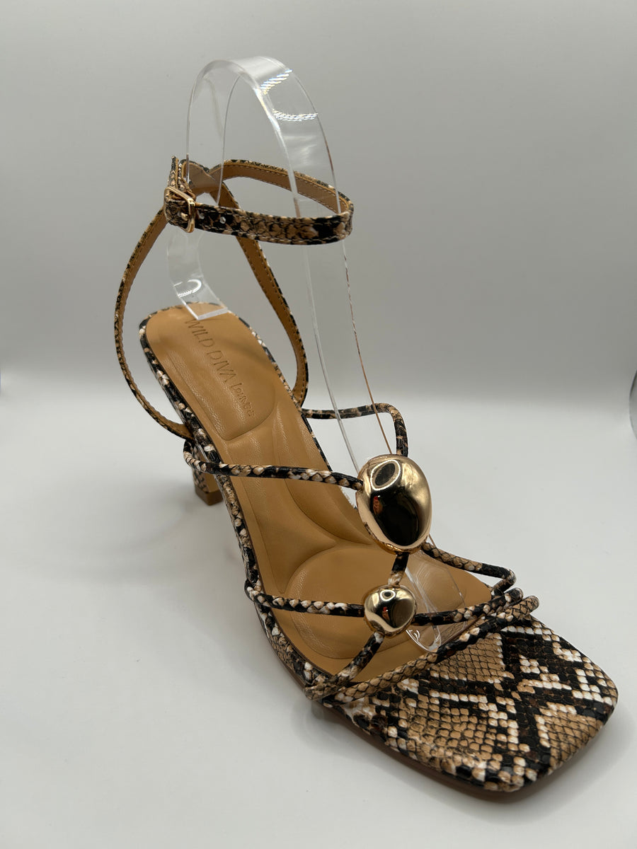Strappy Metallic Bead Dress Sandal (NATURAL SNAKE)