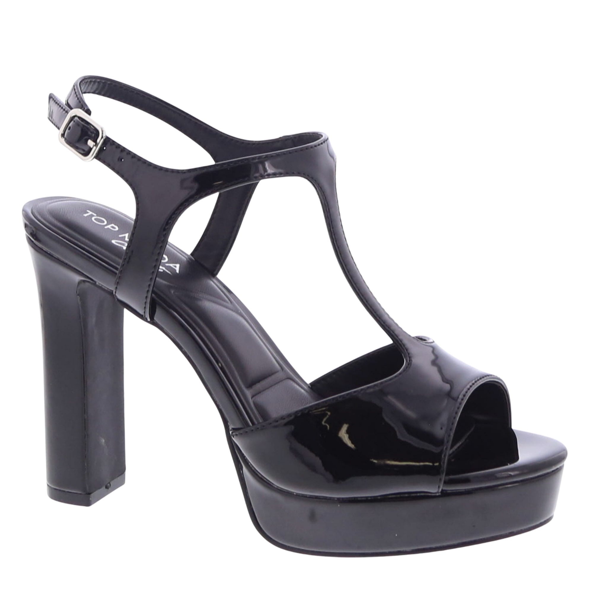 Patent T-Strap Peep-Toe Platform (BLACK)