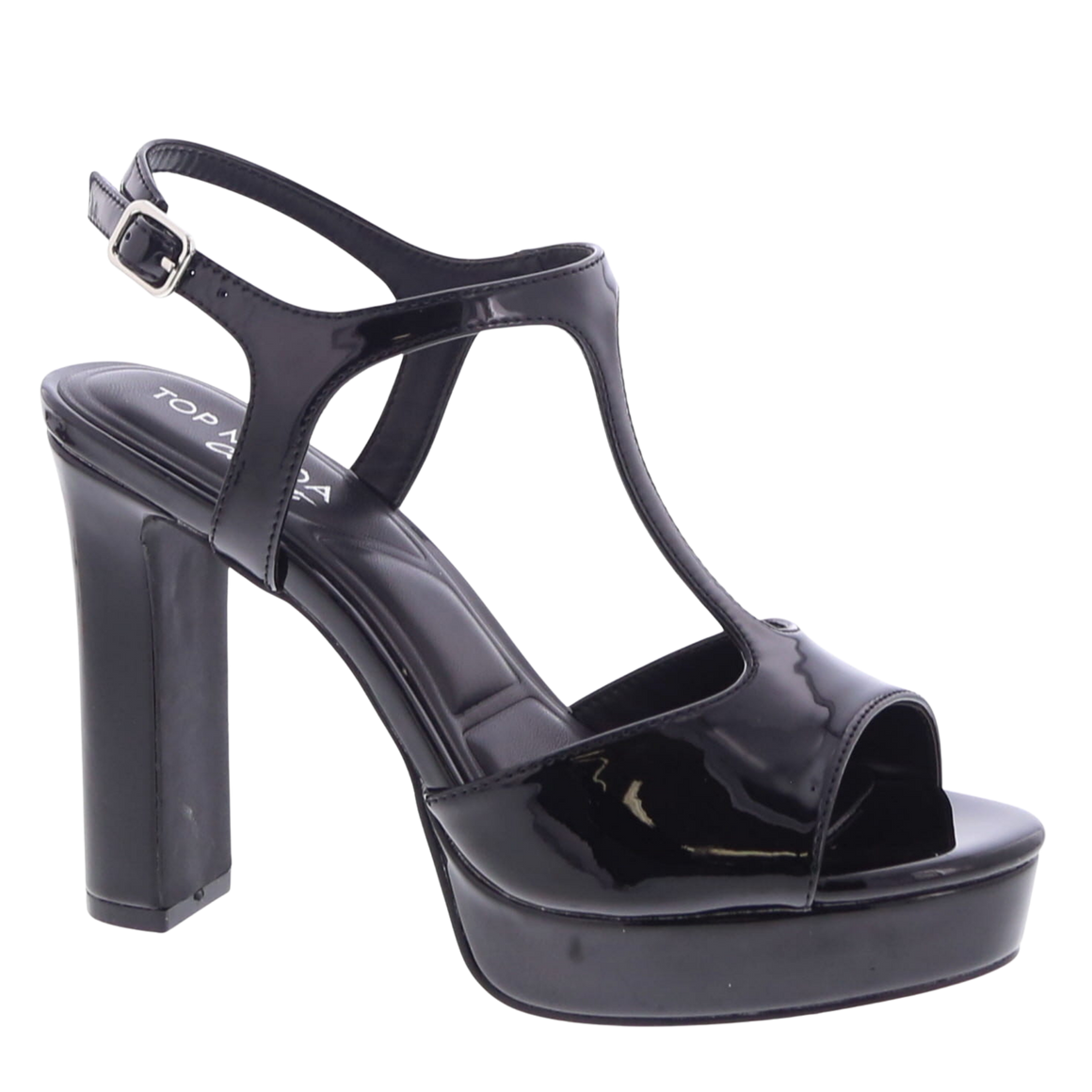 Patent T-Strap Peep-Toe Platform (BLACK)