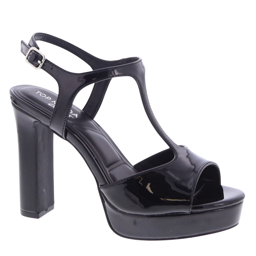Patent T-Strap Peep-Toe Platform (BLACK)