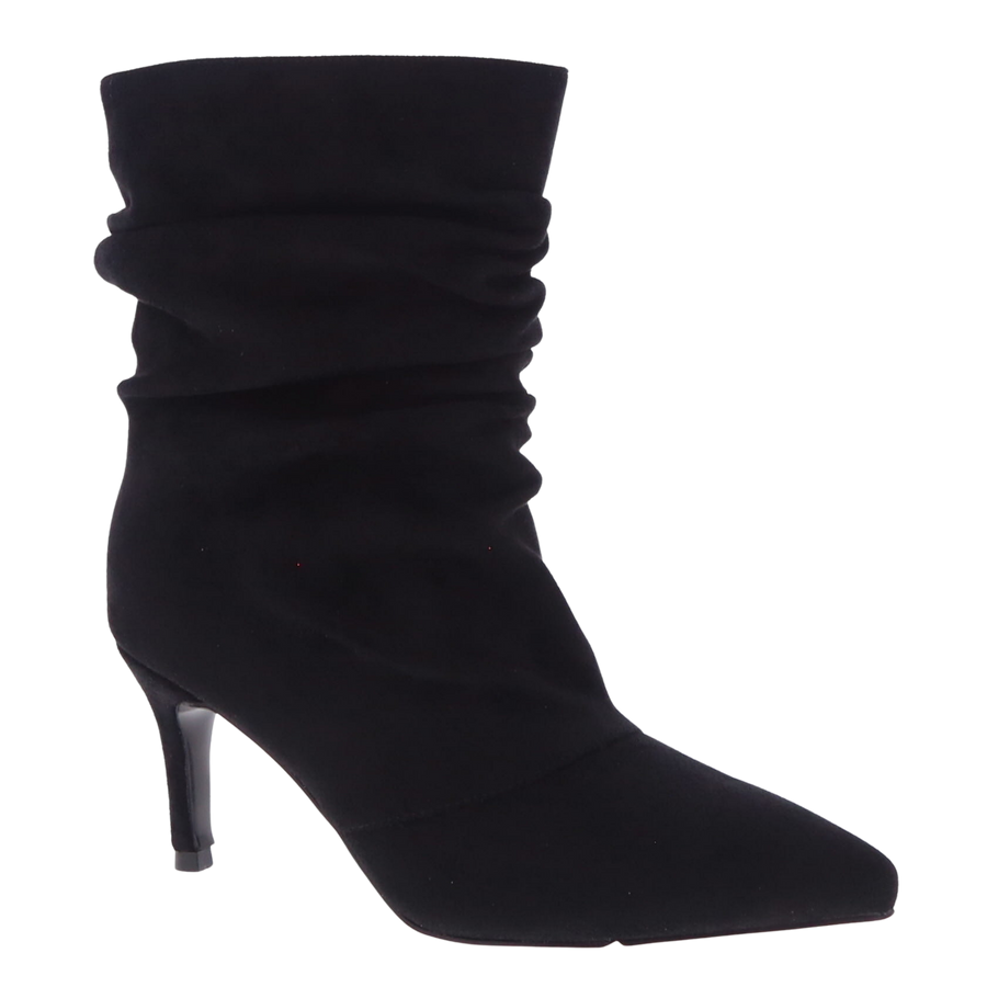 Slouchy Suede Pointed Ankle Bootie (BLACK)