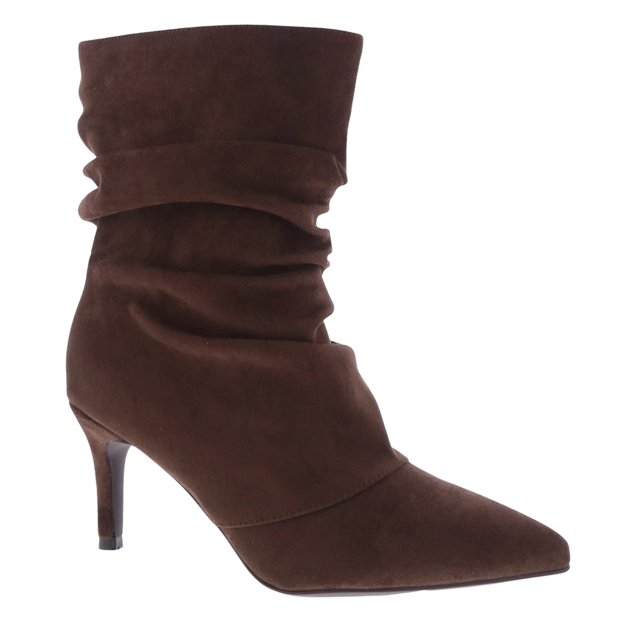 Slouchy Suede Pointed Ankle Bootie (BROWN)