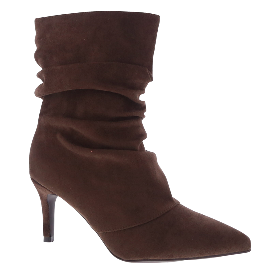 Slouchy Suede Pointed Ankle Bootie (BROWN)