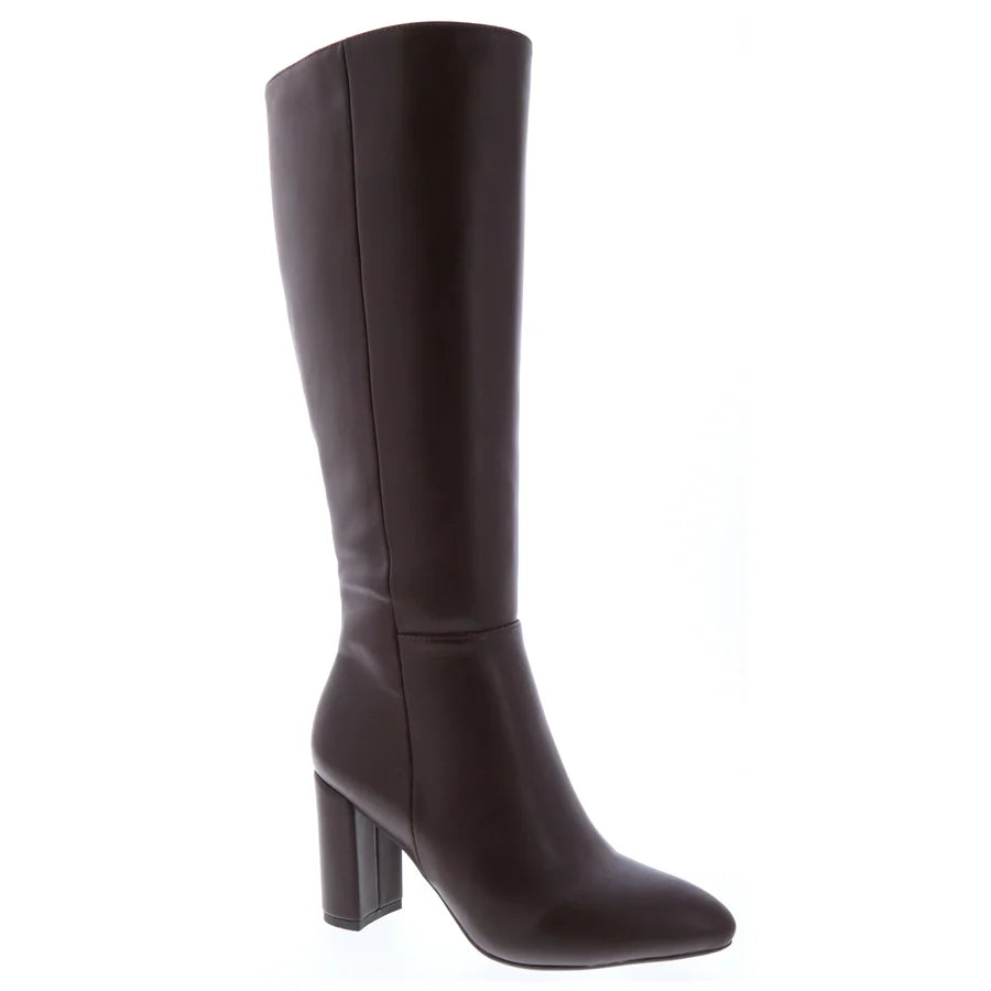 Pointed Faux Leather Knee High Boot (BROWN)