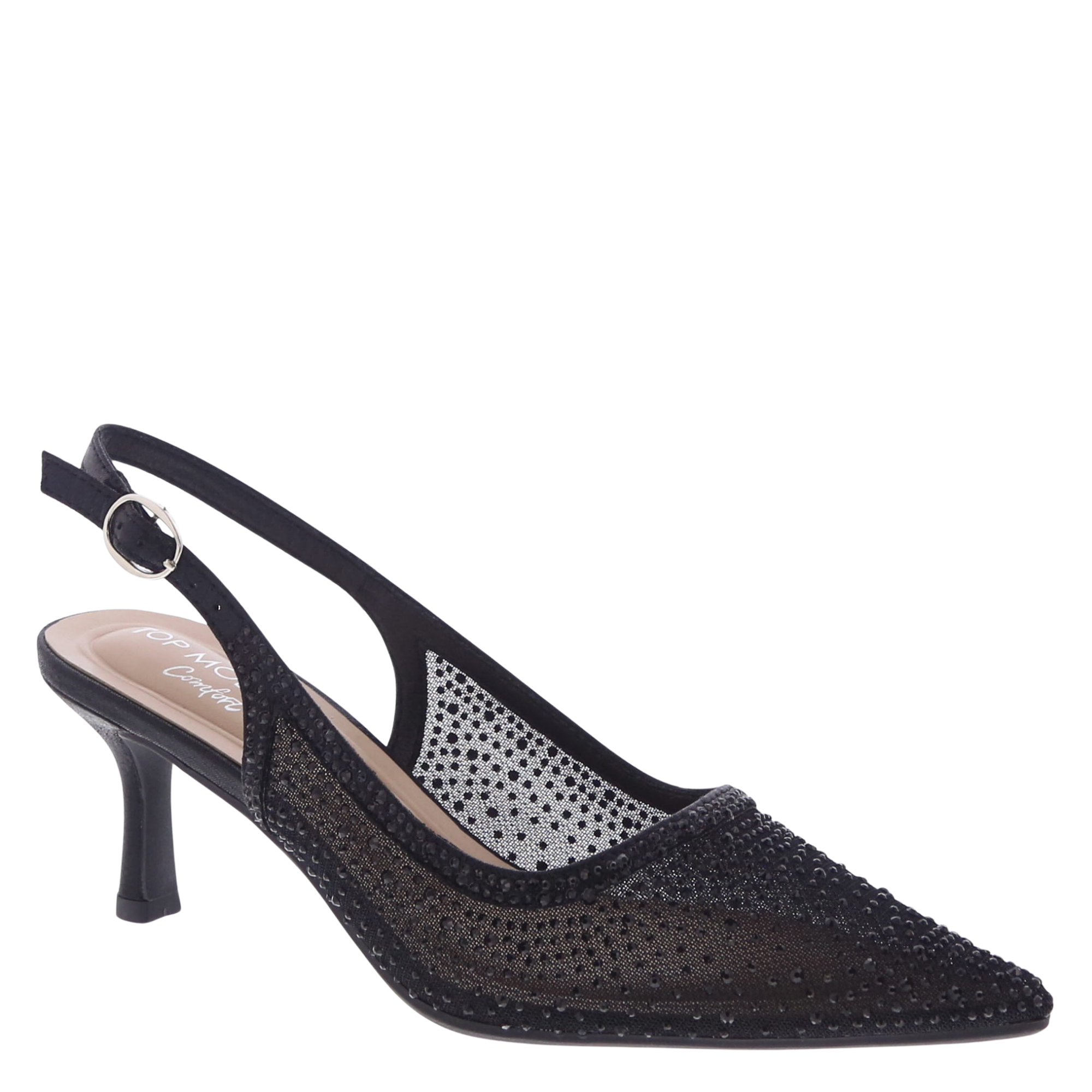 Rhinestone Mesh Slingback Pump (BLACK)
