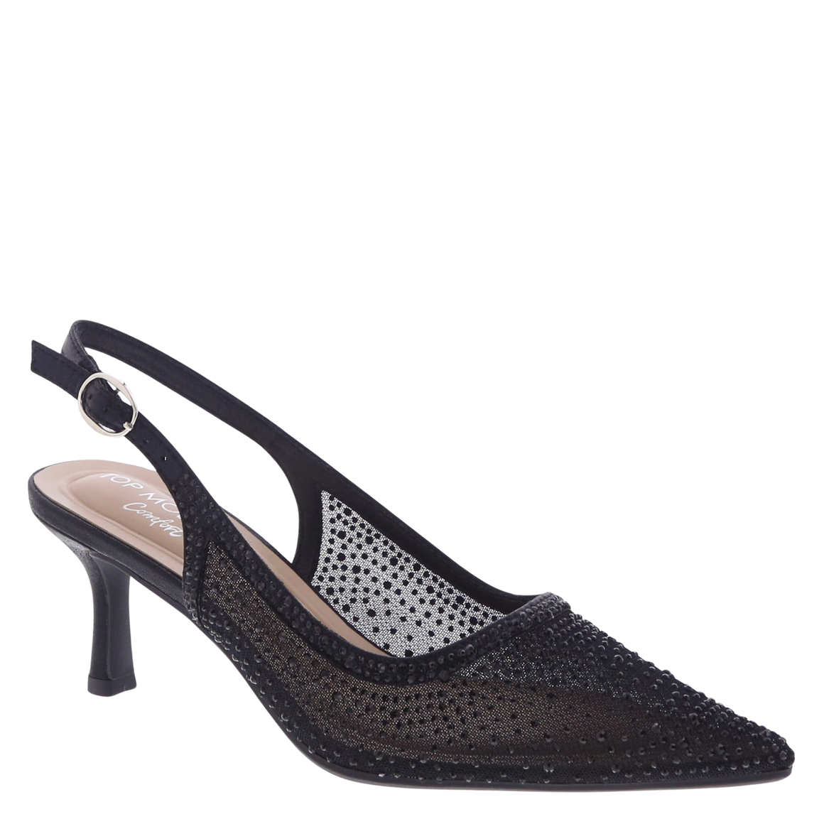 Rhinestone Mesh Slingback Pump (BLACK)