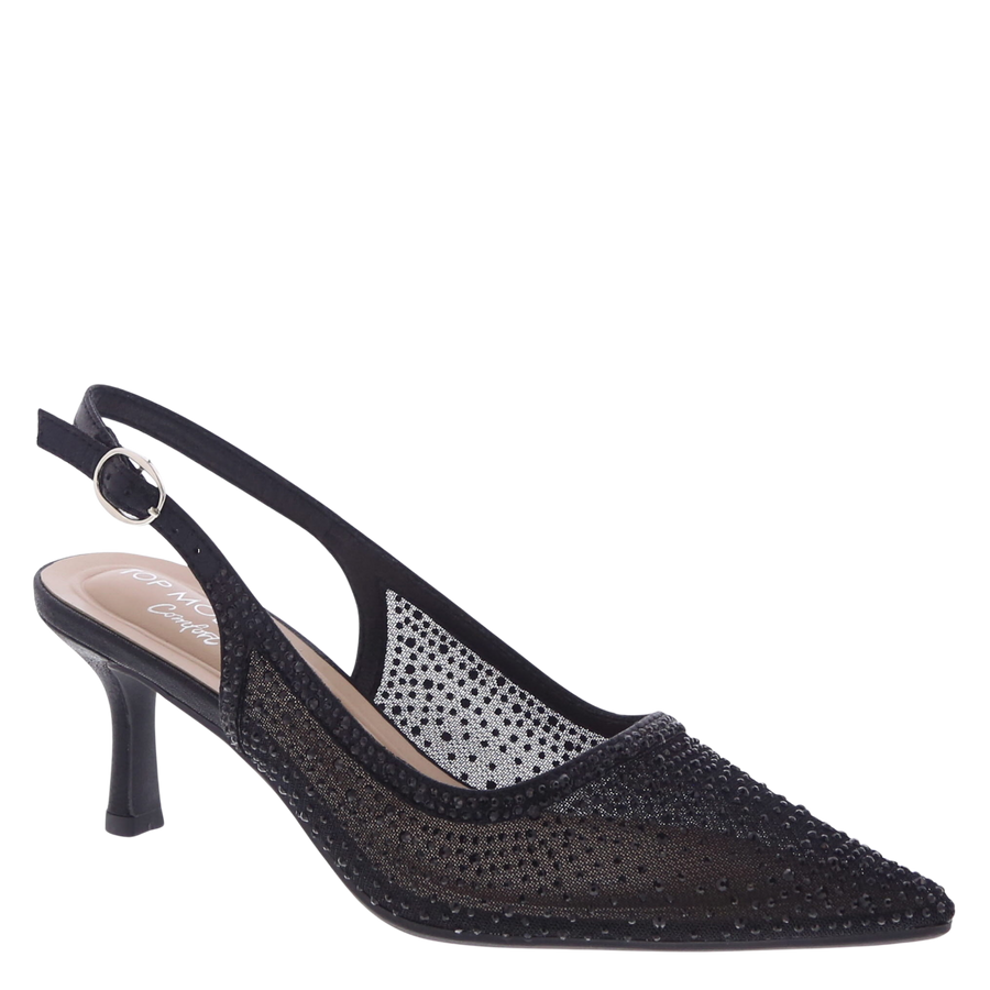 Rhinestone Mesh Slingback Pump (BLACK)