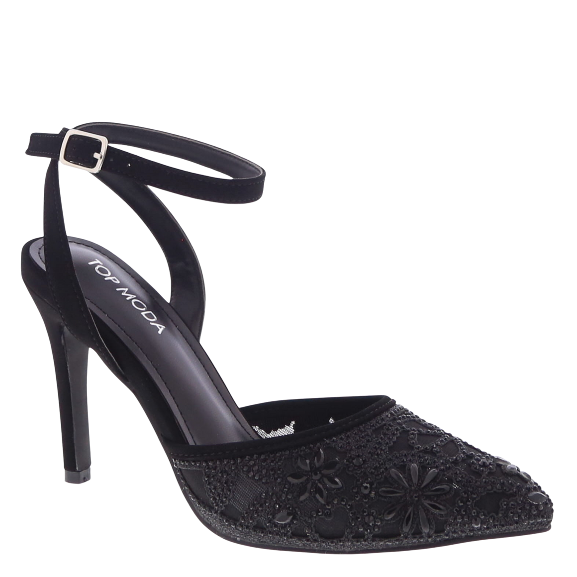 Elegant Floral Rhinestone Dress Pump (BLACK)