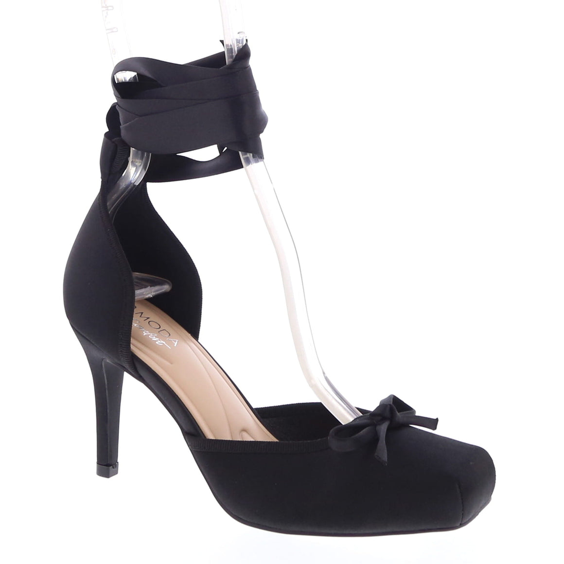 Ballerina Tie-Up Satin Dress Shoe (BLACK)