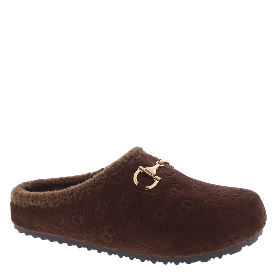 Fur Lined Clog Bit Slipper (BROWN)