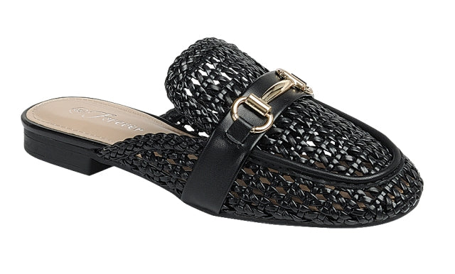 Woven Horse Bit Mule Loafer (BLACK)