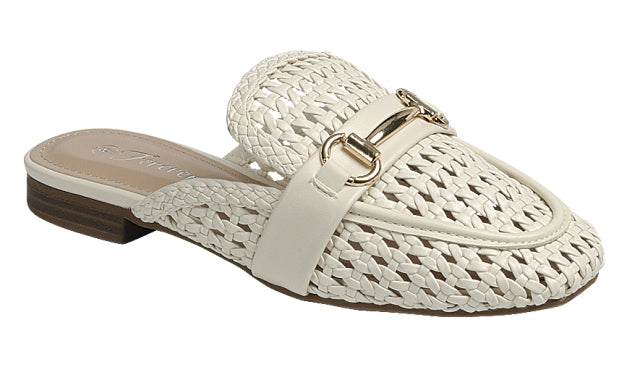 Woven Horse Bit Mule Loafer (BONE)