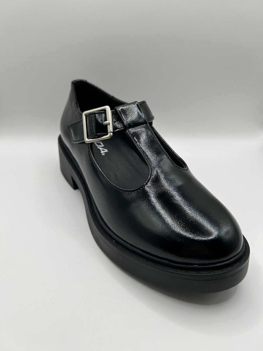 T-Strap Mary Jane Loafer Flat (BLACK)