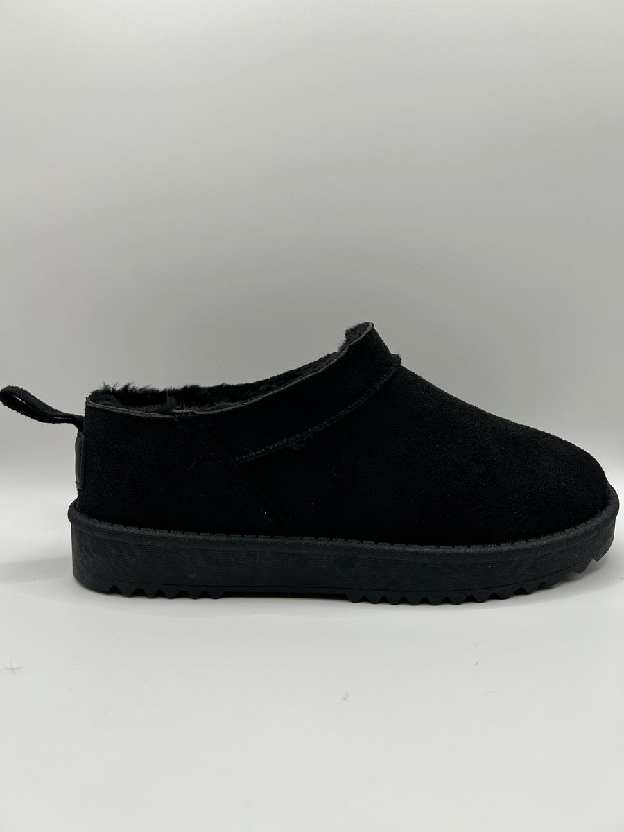 Faux Fur Slip-On Ankle Snow Boot (BLACK)