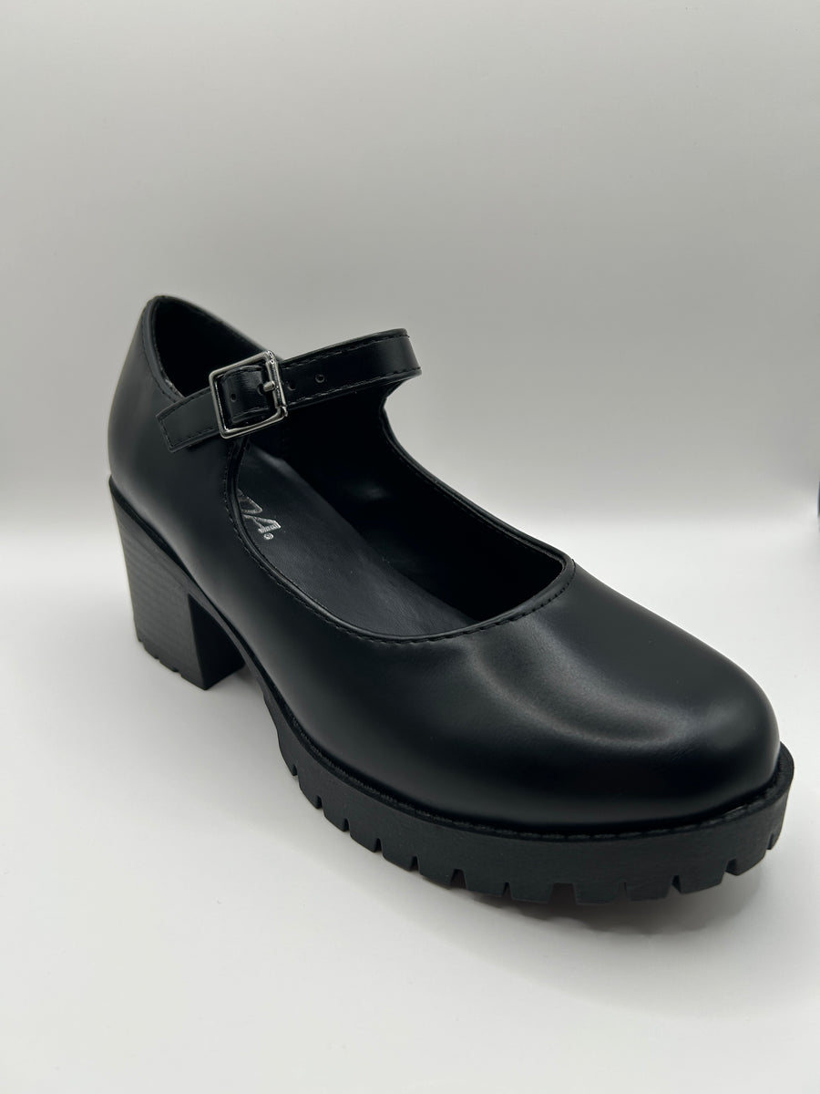 Lug Sole Mary Jane Pump (BLACK)