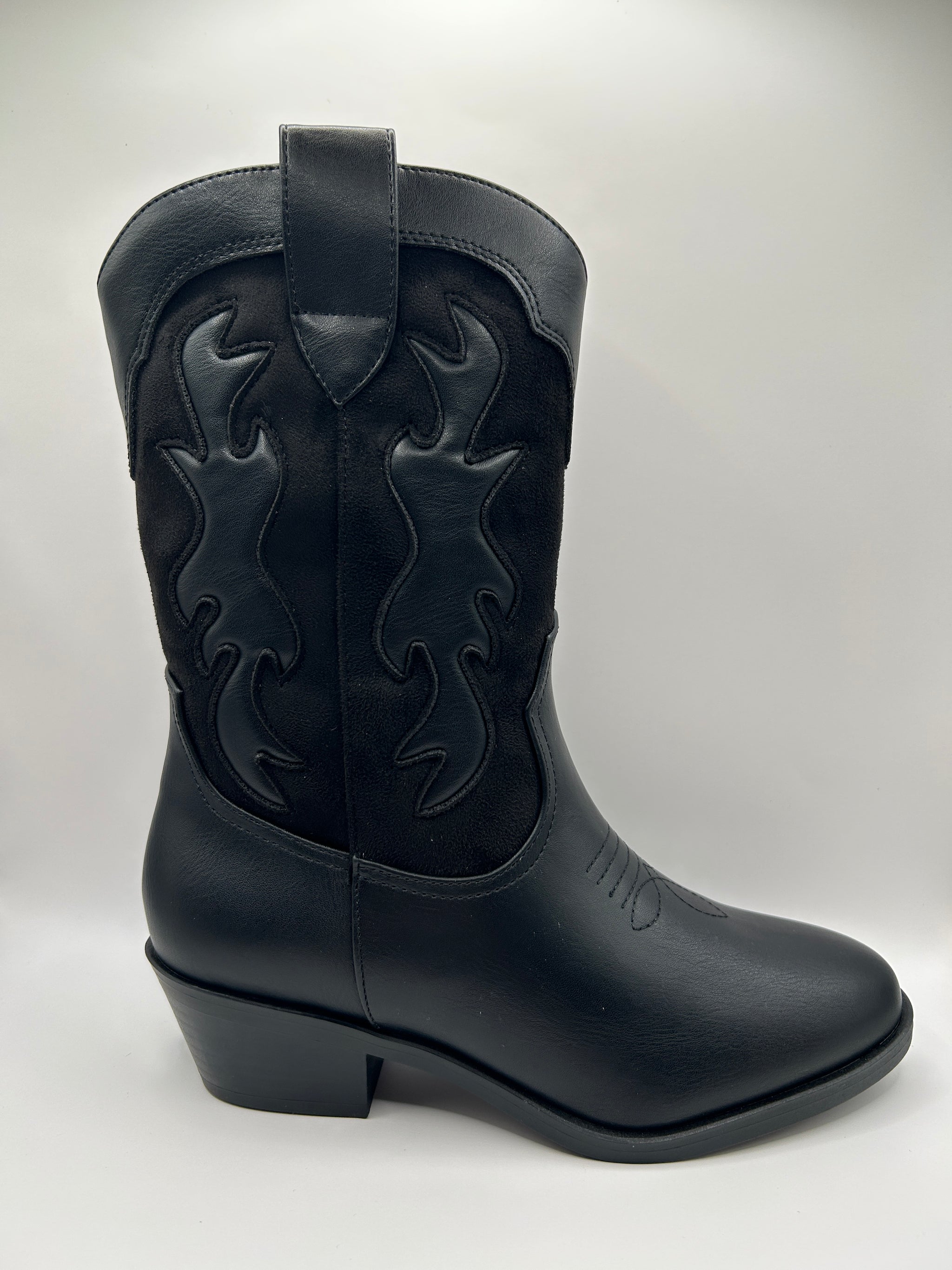Multi Texture Cowboy Boot (BLACK)