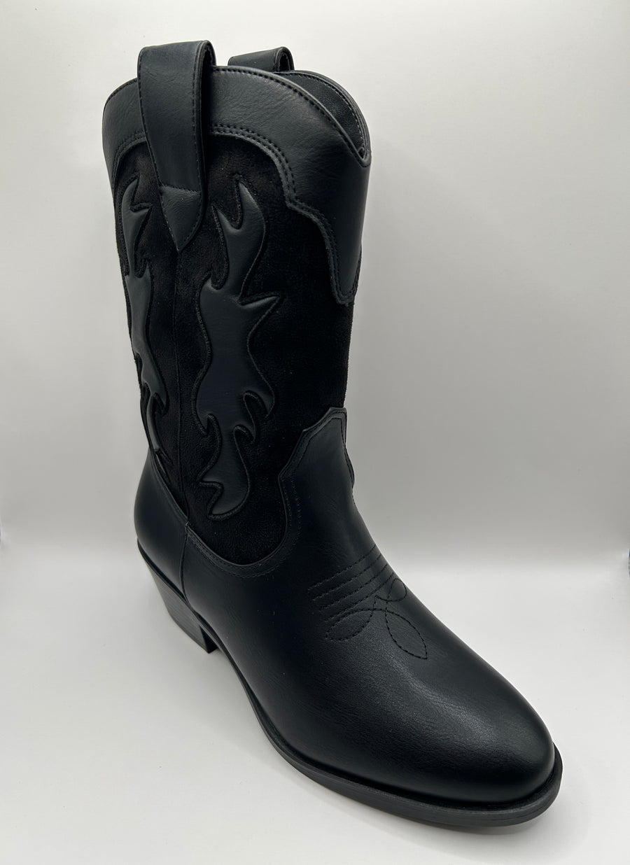 Multi Texture Cowboy Boot (BLACK)