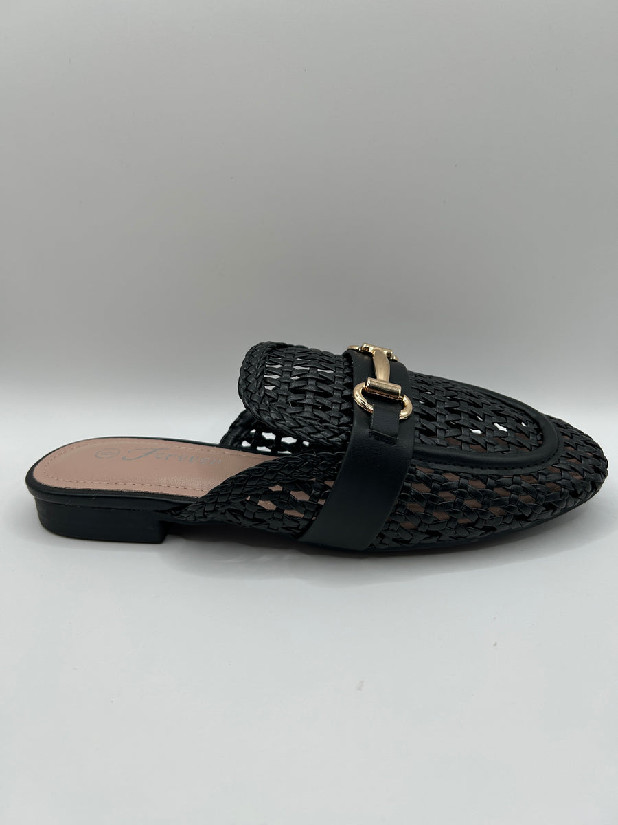 Woven Horse Bit Mule Loafer (BLACK)