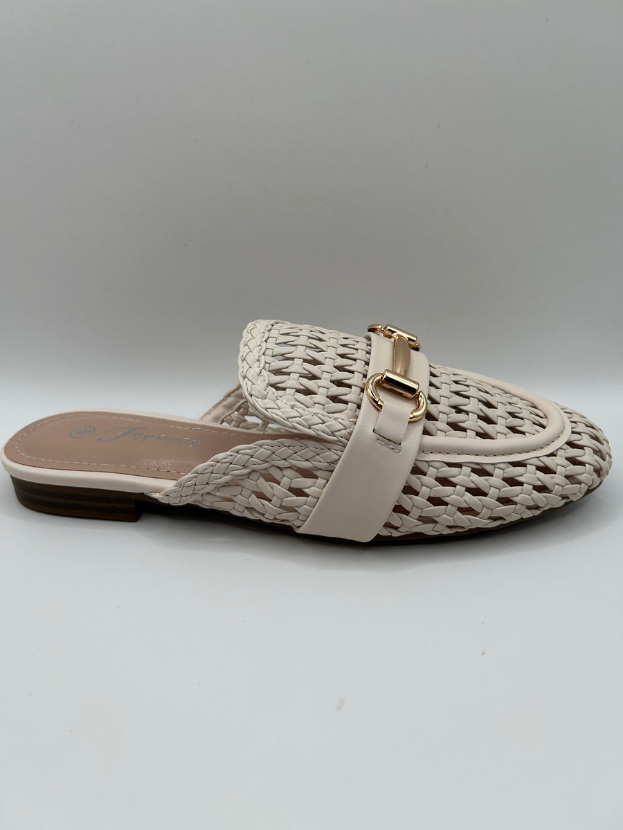 Woven Horse Bit Mule Loafer (BONE)