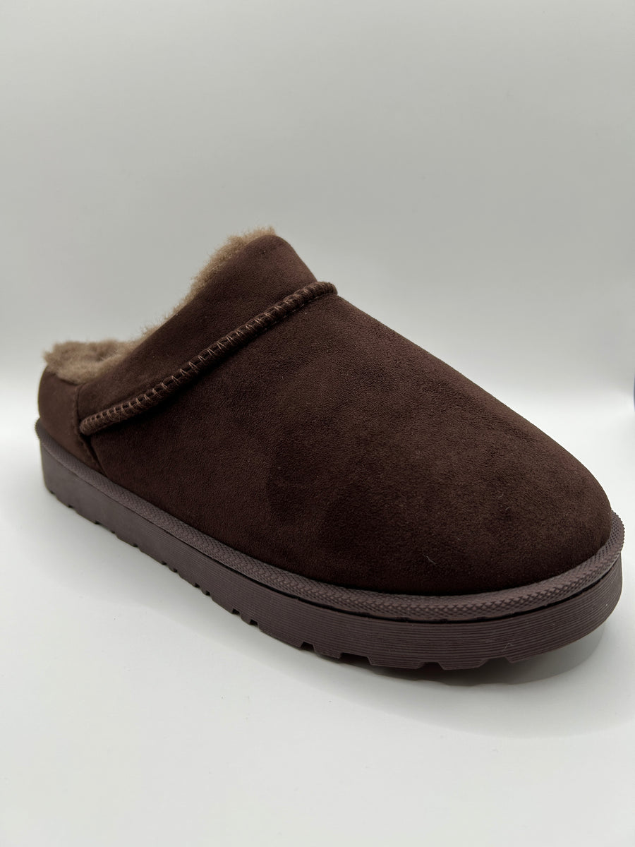 Faux Fur Slip-On Ankle Slipper (BROWN)
